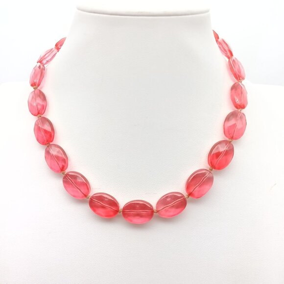 Vintage Hot Pink Glass Beaded Choker Necklace with Faceted Oval Beads - Picture 1 of 3